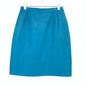Firenze Santa Barbara Leather Skirt Womens Size 00 Teal Straight Vintage